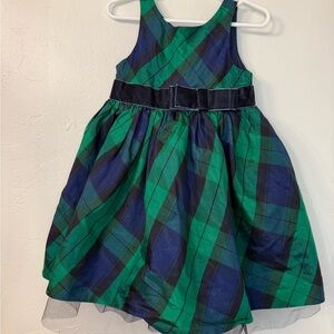 Janie and jack Plaid Green and Blue Dress with velvet bow
